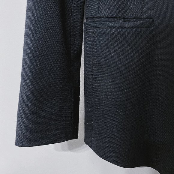 Club Monaco | Black Wool Blazer with Leather Collar Detail | Size 2 - Picture 3 of 4